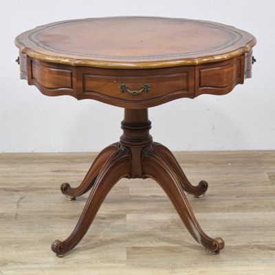 Sale Photo Thumbnail #431: Round Mahogany Leather Top Accent Table
