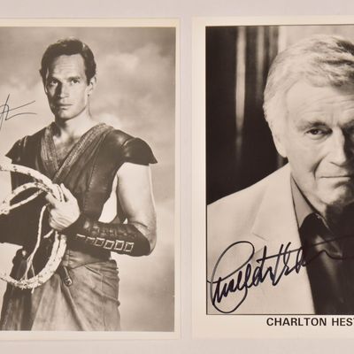 Sale Photo Thumbnail #140: 2 Charlton Heston Autographed Black and White Photographs