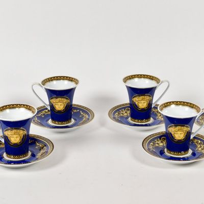 Sale Photo Thumbnail #208: Set of 6 Versace Rosenthal Porcelain Medusa Blue Tea Cups and Saucers