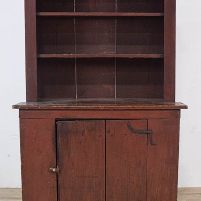 Sale Photo Thumbnail #46: Primitive American Red-Painted Stepback Cupboard