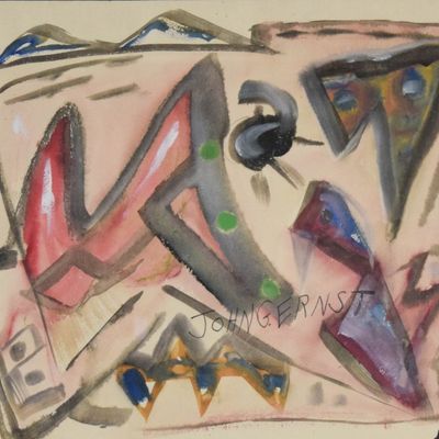 Sale Photo Thumbnail #407: John G. Ernst Mixed Media Abstract Composition