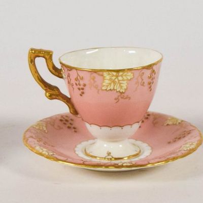 Sale Photo Thumbnail #206: Group of 3 Crown Staffordshire, Royal Crown Derby, and Sevres Style Porcelain Cup and Saucer Sets