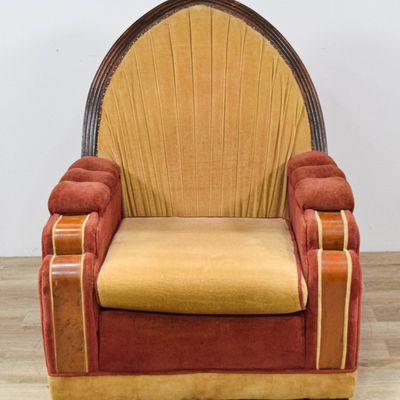 Sale Photo Thumbnail #436: Art Deco Velvet Armchair with Burl Wood Accents