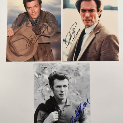 Sale Photo Thumbnail #134: 3 Clint Eastwood Autographed Photographs and Magazine Ephemera