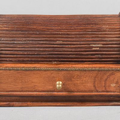 Sale Photo Thumbnail #374: English Walnut Tambour Desk Box with Brass Inlay