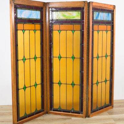 Sale Photo Thumbnail #416: Arts & Crafts Stained Slag Glass Folding Screen