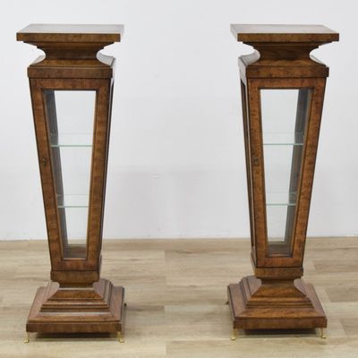 Sale Photo Thumbnail #427: Pair of Empire Revival Burl Wood Vitrine Pedestal Display Cases