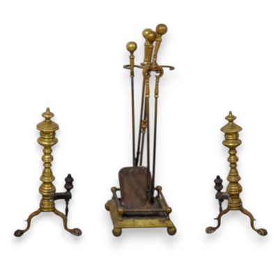 Sale Photo Thumbnail #9: Federal Brass and Cast Iron Fireplace Accessories