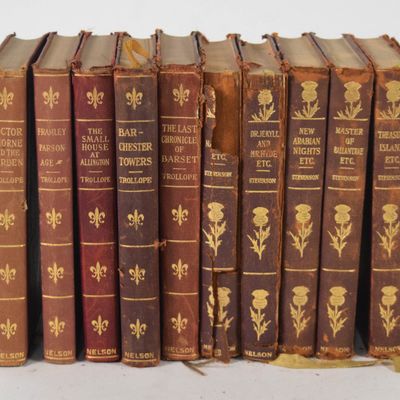 Sale Photo Thumbnail #359: Collection of 10 Thomas Nelson Leather Volumes Trollope and Stevenson