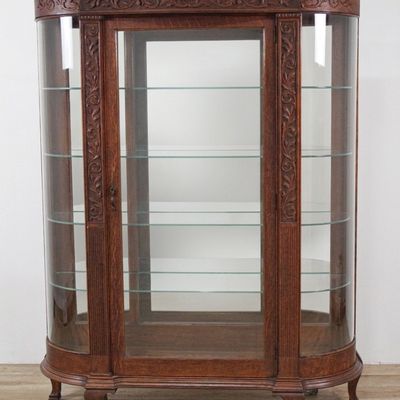 Sale Photo Thumbnail #418: American Late Victorian Quartersawn Oak Bow-Front Curio Cabinet