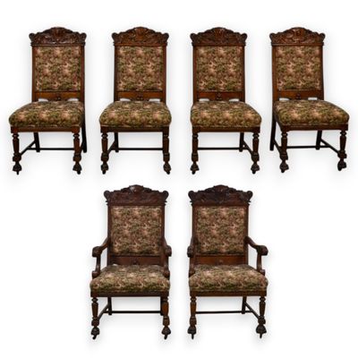 Sale Photo Thumbnail #421: Set of 6 Renaissance Revival Carved Oak Dining Chairs