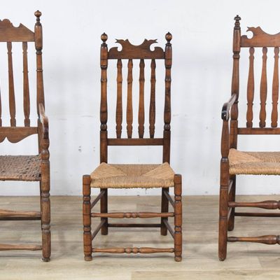 Sale Photo Thumbnail #54: 3 William & Mary Banister Back Chairs