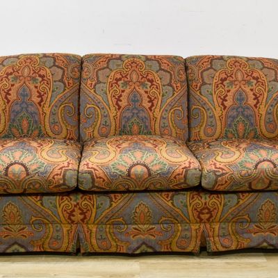 Sale Photo Thumbnail #437: Three-Cushion Tapestry Upholstered Sofa with Paisley Pattern