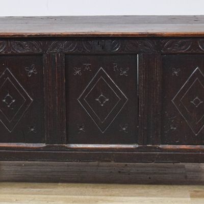 Sale Photo Thumbnail #64: Jacobean Carved Oak Coffer