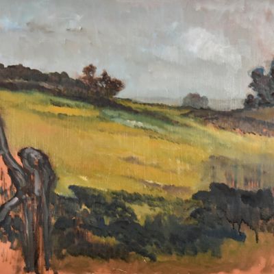 Sale Photo Thumbnail #404: Oil on Canvas Impressionist Landscape with Gnarled Tree