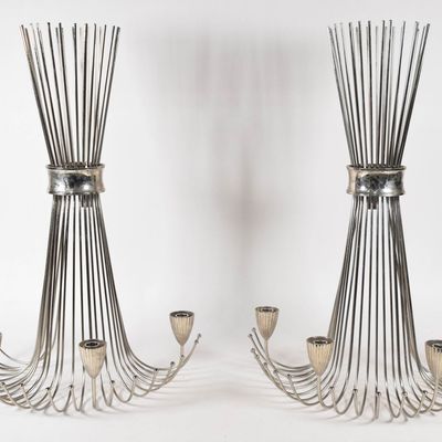 Sale Photo Thumbnail #279: Pair of MCM Style Silver-Plated Wall Mounted Candelabras
