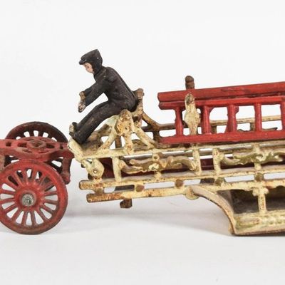 Sale Photo Thumbnail #383: Antique Cast Iron Horse-Drawn Fire Ladder Wagon with 3-Horse Team