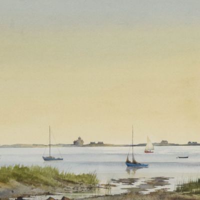 Sale Photo Thumbnail #397: Jack Garver Watercolor on Paper Coastal Harbor Scene