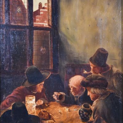 Sale Photo Thumbnail #400: Claus Meyer Oil on Board The Dice Players