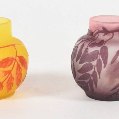 Sale Photo Thumbnail #201: 4 Gallé Style Cameo Glass Vases