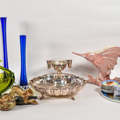 Sale Photo Thumbnail #227: Assortment of Noritake Porcelain, Royal Haeger Ceramic, and Silver-Plated Tableware