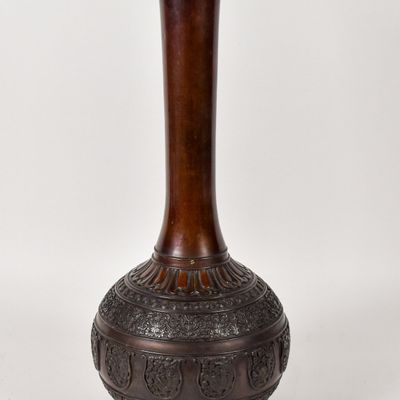 Sale Photo Thumbnail #249: Meiji Period Japanese Bronze Relief Decorated Vase