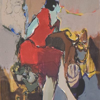 Sale Photo Thumbnail #293: Itzchak Tarkay Color Lithograph Seated Woman in Red Dress