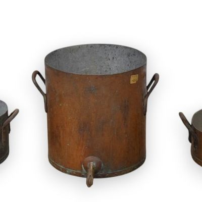 Sale Photo Thumbnail #23: 3 Large Industrial Copper Cooking Vessels by A. Cooper Copper Works and Wrought Iron Range Co.