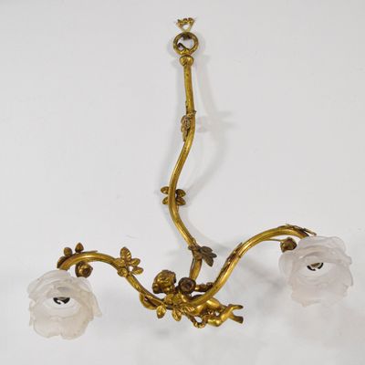 Sale Photo Thumbnail #265: Rococo Revival Style Gilt Metal and Frosted Glass Wall Sconce