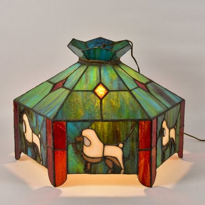 Sale Photo Thumbnail #273: Stained Glass Hexagonal Poodle Motif Chandelier