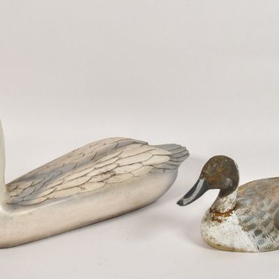 Sale Photo Thumbnail #382: 2 Painted Wood Bird Decoys