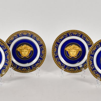 Sale Photo Thumbnail #211: Set of 6 Versace Rosenthal Porcelain Medusa Blue Salad Plates