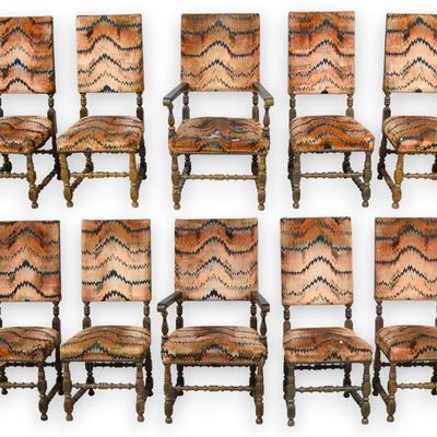 Sale Photo Thumbnail #49: 10 Jacobean Revival Style Dining Chairs