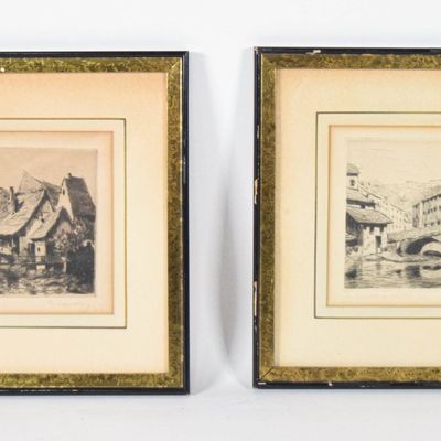 Sale Photo Thumbnail #177: Pair of Etchings French Architectural Views Attributed to Charlotte Therese Darche