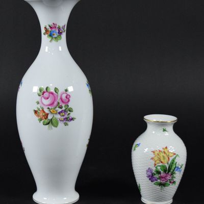 Sale Photo Thumbnail #215: Two Herend Hand-Painted Porcelain Floral Vases