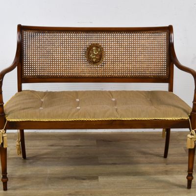 Sale Photo Thumbnail #429: Regency Style Cane Back Settee with Painted Floral Medallions