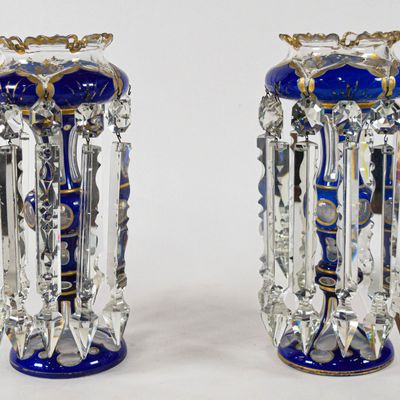 Sale Photo Thumbnail #205: Pair of Bohemian Cobalt Blue Overlay Glass Lustres