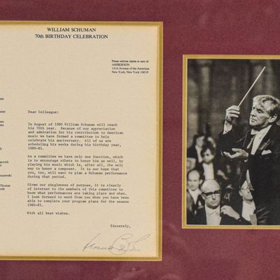 Sale Photo Thumbnail #92: Leonard Bernstein Signed Letter and Photograph William Schuman Celebration