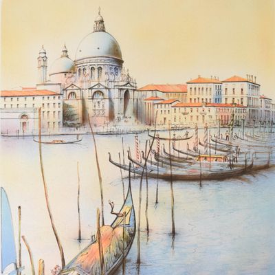Sale Photo Thumbnail #179: Rolf Rafflewski Lithograph Venice Canal Scene