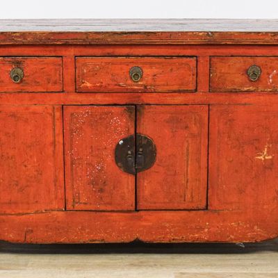 Sale Photo Thumbnail #43: Chinese Provincial Style Red Lacquer Wood Credenza