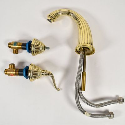 Sale Photo Thumbnail #371: Sherle Wagner Polished Brass Fluted Widespread Faucet Set