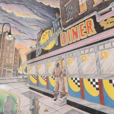 Sale Photo Thumbnail #170: J. Chierchio Colored Pencil Drawing Brooklyn Diner
