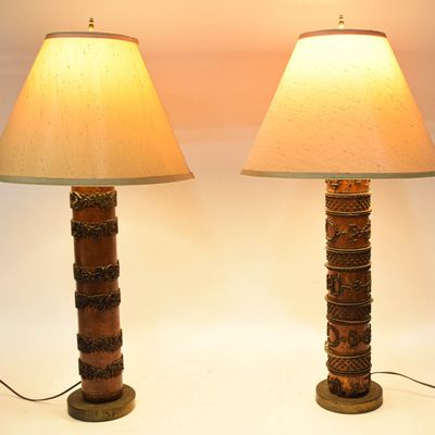 Sale Photo Thumbnail #17: Near Pair of Industrial Printing Roller Table Lamps