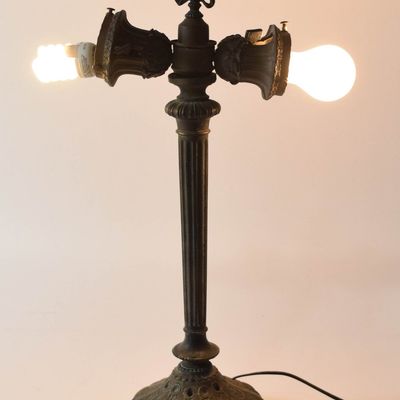 Sale Photo Thumbnail #271: Classical Revival Style Fluted Cast Metal Double Socket Table Lamp Base