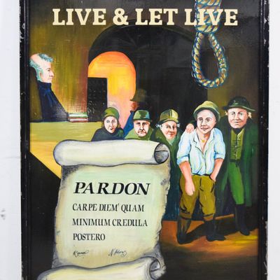 Sale Photo Thumbnail #376: Large Hand-Painted Bracketed Metal Pub Sign