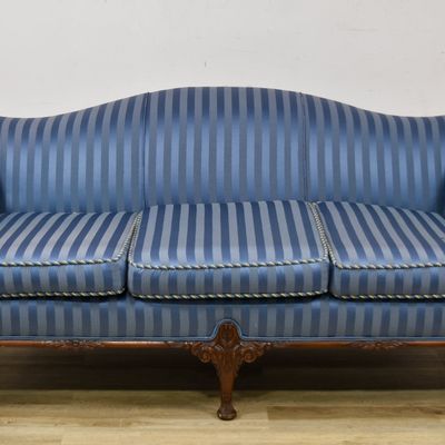 Sale Photo Thumbnail #424: Chippendale Style Three Seat Sofa with Striped Upholstery