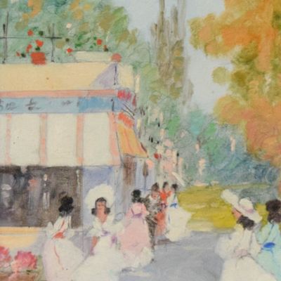 Sale Photo Thumbnail #402: Luigi Cagliani Oil on Canvas Parisian Street Scene