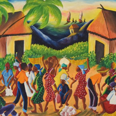 Sale Photo Thumbnail #410: Laurent Casimir Oil on Board Village Market Scene