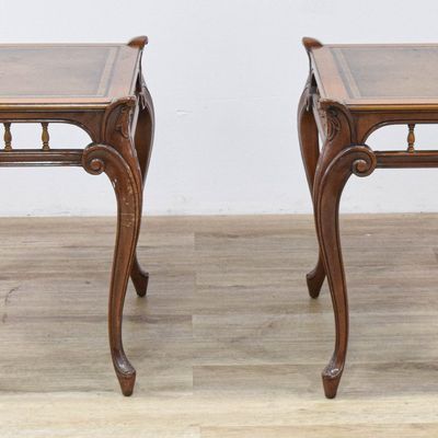 Sale Photo Thumbnail #430: Pair of Weiman French Provincial Style Wood and Leather Side Tables