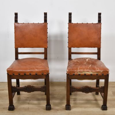 Sale Photo Thumbnail #51: Pair of Renaissance Revival Hardwood and Leather Side Chairs